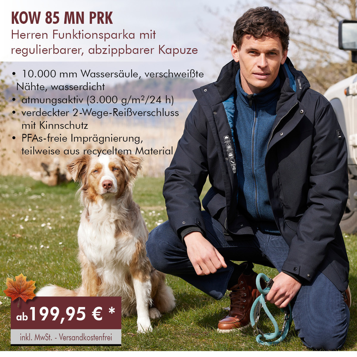 KOW 85 MN PRK Herren Funktionsparka mit regulierbarer, abzippbarer Kapuze