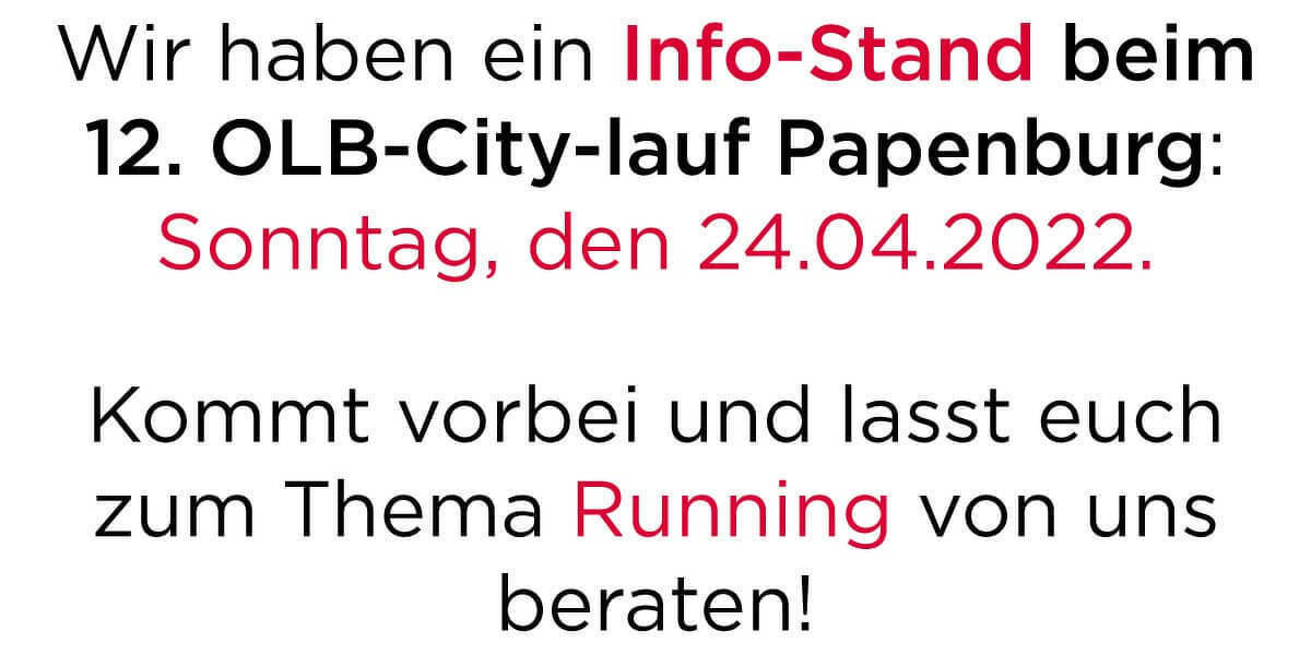 Info-Stand Sport Klahsen beim 12. OLB-City-lauf  Papenburg 24.04.2022