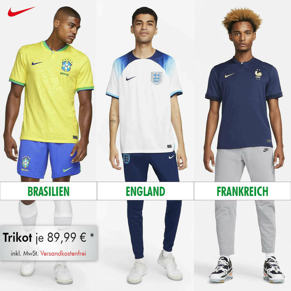Nike | WM 2022 Ländertrikot Brasilien, England und Frankreich