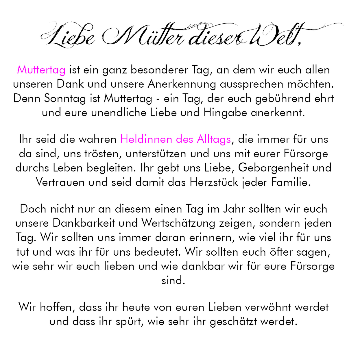 Muttertag steht vor der Tür