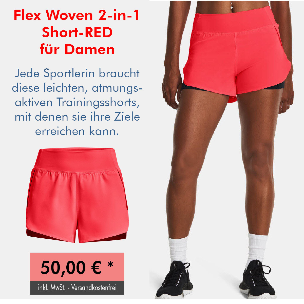 Flex Woven 2-in-1 Short-RED für Damen