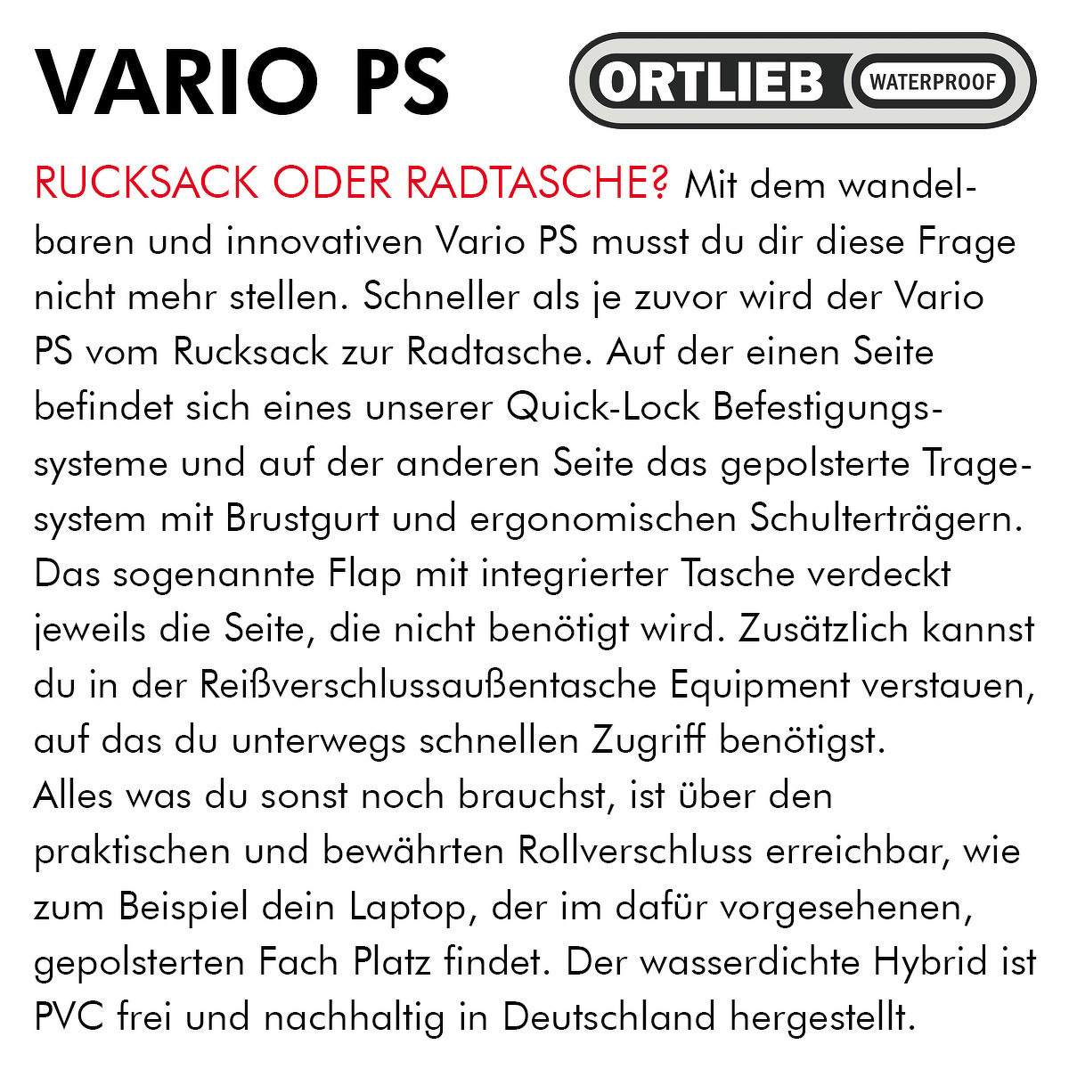 Ortlieb Vario PS Rucksack & Radtasche
